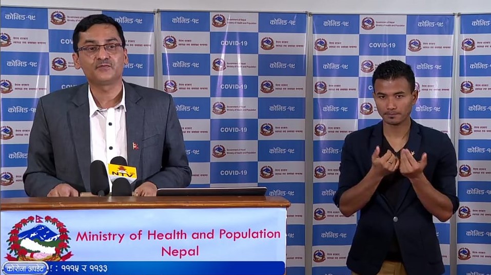 A screenshot from today's COVID-19 media briefing from the Ministry of Health and Population (MoHP).